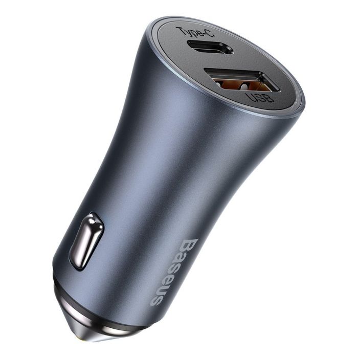 Автомобільний зарядний пристрій Baseus Golden Contactor Pro Dual Car Charger U+C 40W (With Cable Type-C/ iP 1m) Dark Grey (TZCCJD-B0G)
