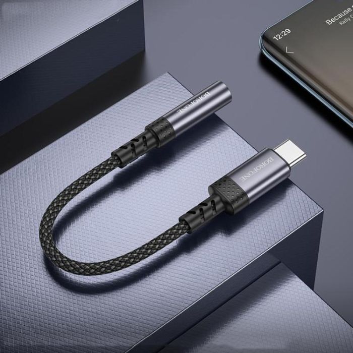 Перехідник BOROFONE BV24 Graceful digital audio converter cable Type-C to 3.5mm Metal Grey (6941991118999)