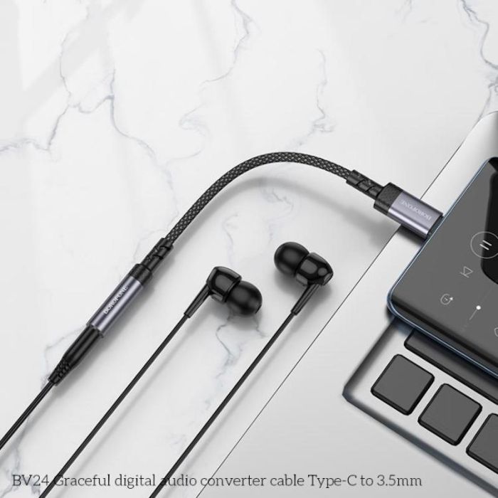 Перехідник BOROFONE BV24 Graceful digital audio converter cable Type-C to 3.5mm Metal Grey (6941991118999)
