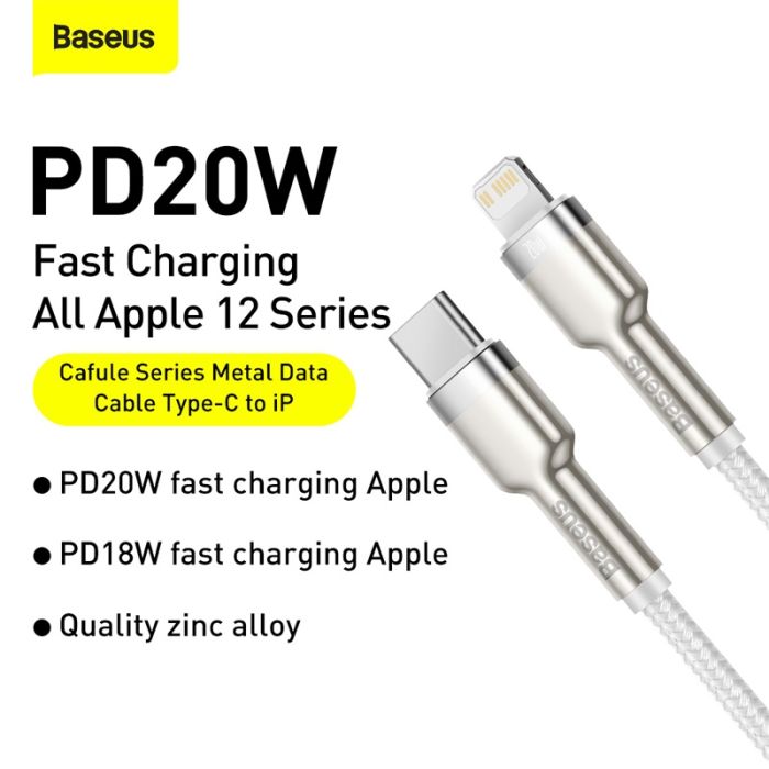 Кабель Baseus Cafule Series Metal Data Cable Type-C to iP PD 20W 2m White (CATLJK-B02)