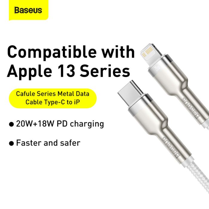 Кабель Baseus Cafule Series Metal Data Cable Type-C to iP PD 20W 2m White (CATLJK-B02)