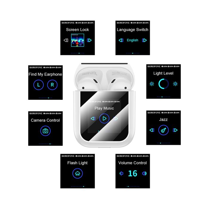Бездротові навушники TWS BOROFONE BW86 Brocade, touch screen, White (6941991119484)