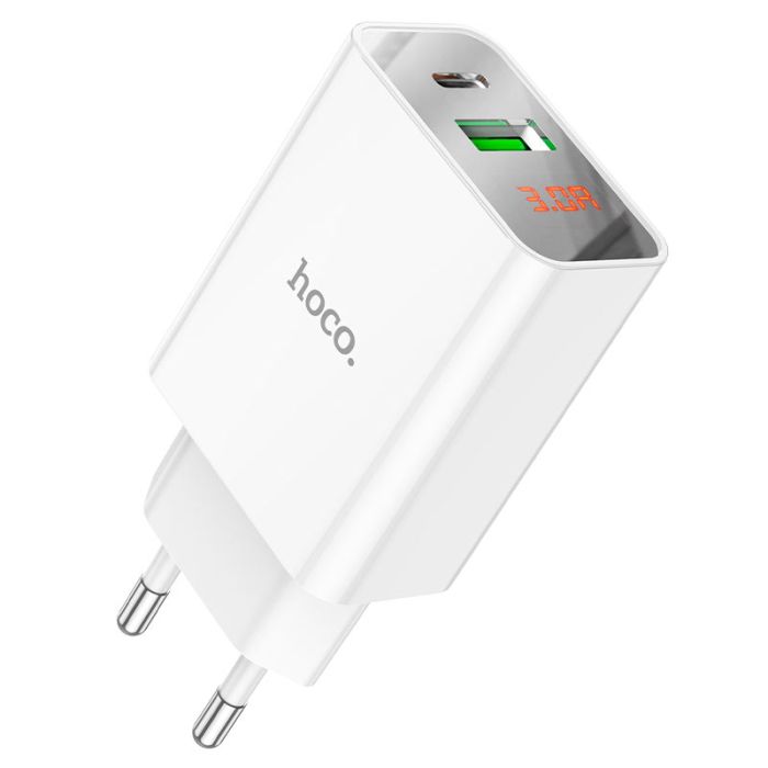 Мережевий зарядний пристрій HOCO C100A PD20W+QC3.0 charger with digital display White (6931474769800)