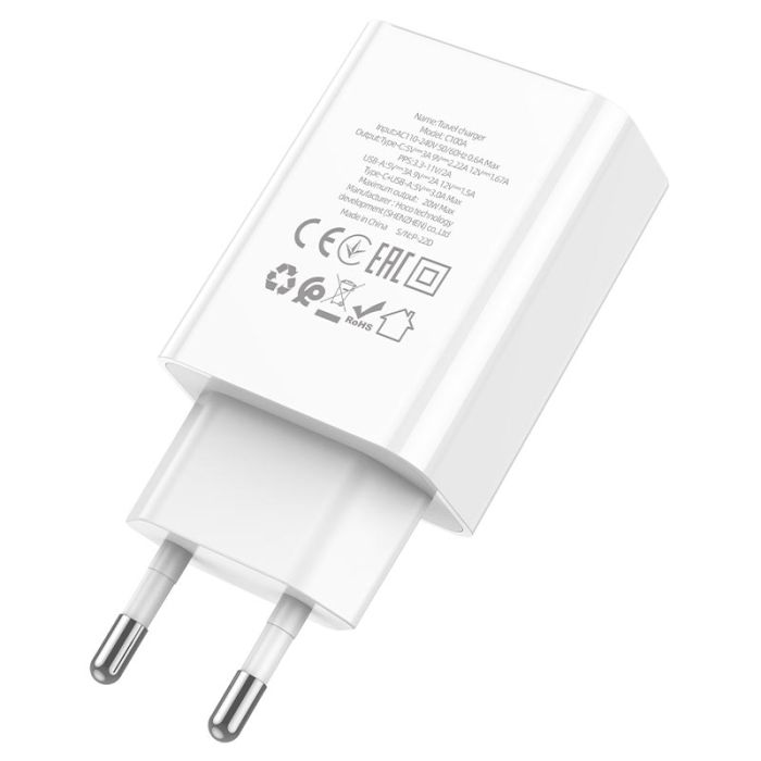 Мережевий зарядний пристрій HOCO C100A PD20W+QC3.0 charger with digital display White (6931474769800)