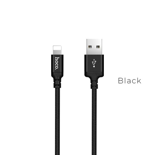Кабель HOCO X14 USB to iP 2A, 2m, nylon, aluminum connectors, Black (6957531062882)