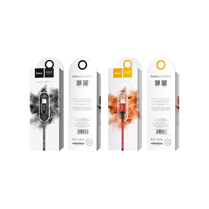 Кабель HOCO X14 USB to iP 2A, 2m, nylon, aluminum connectors, Black (6957531062882)