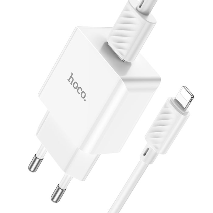 Мережевий зарядний пристрій з кабелем HOCO C106A Leisure single port charger set(iP) 10.5W White (6931474783899)