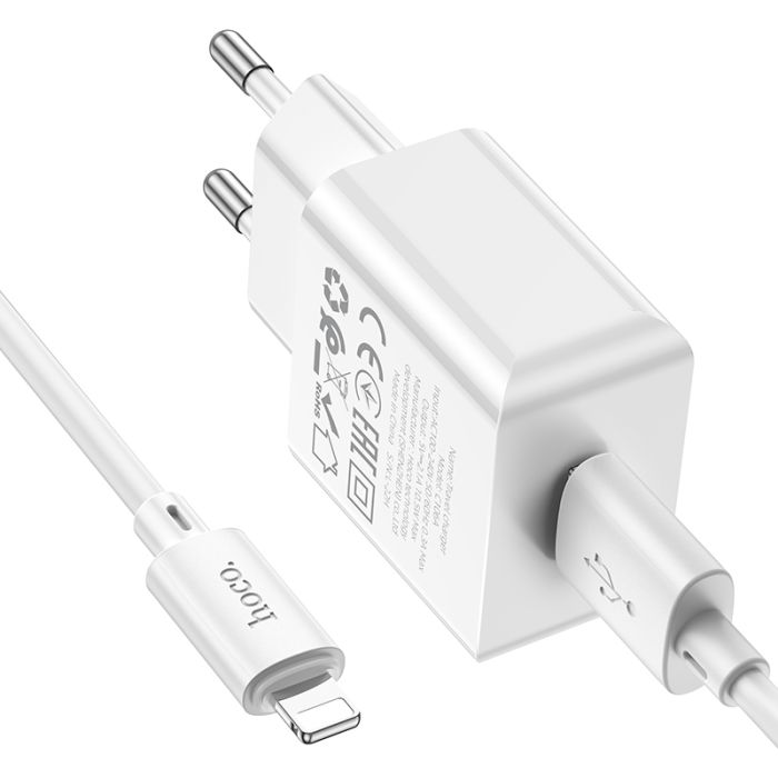 Мережевий зарядний пристрій з кабелем HOCO C106A Leisure single port charger set(iP) 10.5W White (6931474783899)
