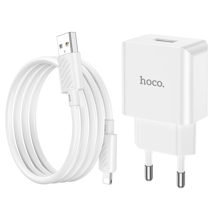 Мережевий зарядний пристрій з кабелем HOCO C106A Leisure single port charger set(iP) 10.5W White (6931474783899)