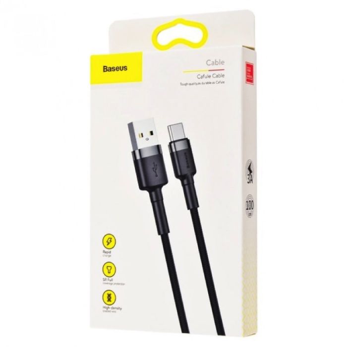 Кабель Baseus Cafule Cable USB For Type-C 3A 1m Gray+Black (CATKLF-BG1)
