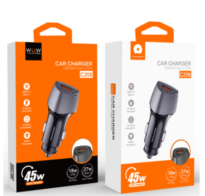 Автомобільний зарядний пристрій WUW-C206 PD20W+QC3.0 Grey (6972573333394)