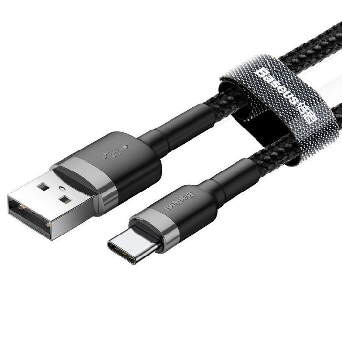 Кабель Baseus Cafule Cable USB For Type-C 3A 2m Gray+Black (CATKLF-CG1)