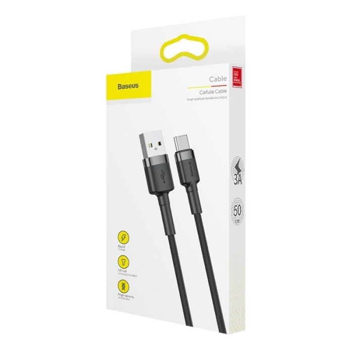 Кабель Baseus Cafule Cable USB For Type-C 3A 2m Gray+Black (CATKLF-CG1)