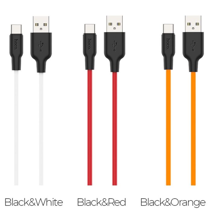 Кабель HOCO X21 Plus USB to Type-C 3A, 2m, silicone, silicone connectors, Black+White (6931474713889)