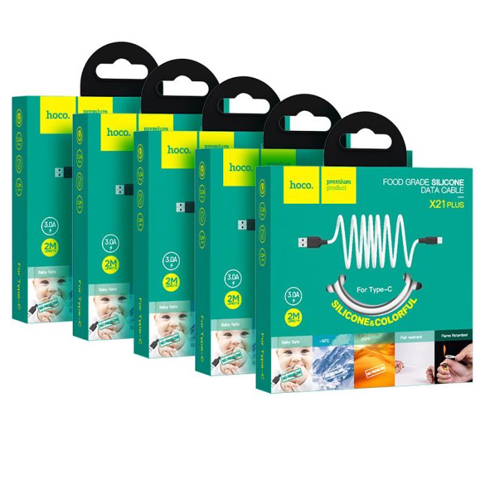 Кабель HOCO X21 Plus USB to Type-C 3A, 2m, silicone, silicone connectors, Black+White (6931474713889)