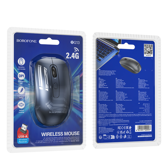 Маніпулятор миша BOROFONE BG13 Winner 2.4G business wireless mouse Black Metal Gray (6941991109997)
