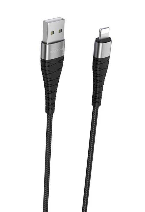 Кабель BOROFONE BX32 USB to iP 2.4A, 1m, nylon, aluminum+TPE connectors, Black (6931474710413)