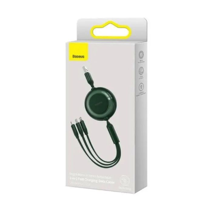 Кабель Baseus Bright Mirror 2 Series Retractable 3-in-1 Fast Charging  Data Cable USB to M+L+C 3.5A 1.1m Green (CAMJ010006)