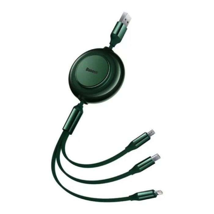 Кабель Baseus Bright Mirror 2 Series Retractable 3-in-1 Fast Charging  Data Cable USB to M+L+C 3.5A 1.1m Green (CAMJ010006)