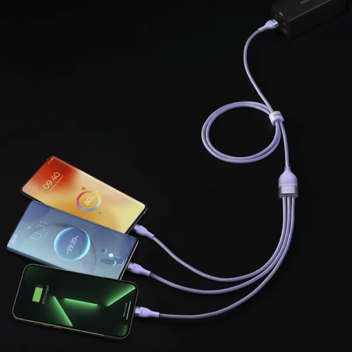 Кабель Baseus Flash Series Ⅱ One-for-three Fast Charging Data Cable USB to M+L+C 66W 1.2m Purple (CASS040005)