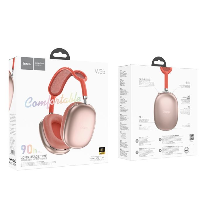 Бездротові накладні навушники HOCO W55 Pleasing BT headphones Pink (6942007632713)
