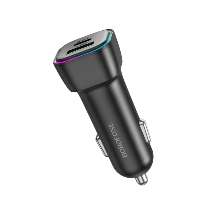 Автомобільний зарядний пристрій BOROFONE BZ28A Trophie PD30W+QC3.0 car charger Black (6941991110818)