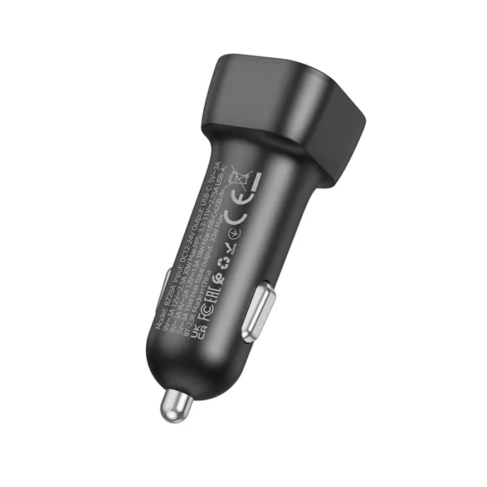 Автомобільний зарядний пристрій BOROFONE BZ28A Trophie PD30W+QC3.0 car charger Black (6941991110818)