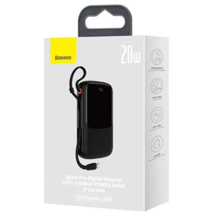 Зовнішній акумулятор Baseus Qpow Pro Digital Display Fast Charge 10000mAh 20W (Type-C cable) Black (PPQD020001)