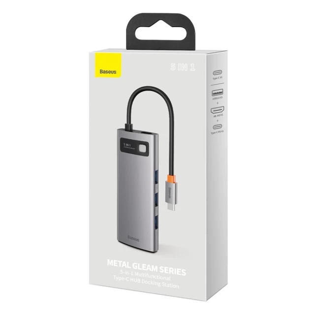 USB-хаб Baseus Metal Gleam Series 5-in-1 Multifunctional （Type-C to HDMI*1+USB3.0*3+PD*1) (CAHUB-CX0G)