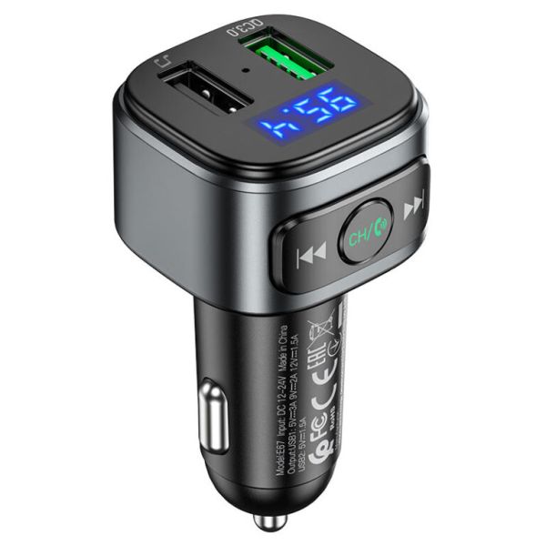 АЗП з FM-модулятором HOCO E67 Fighter QC3.0 18W car BT FM transmitter Black (6931474762122)