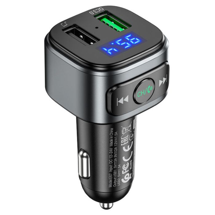 АЗП з FM-модулятором HOCO E67 Fighter QC3.0 18W car BT FM transmitter Black (6931474762122)