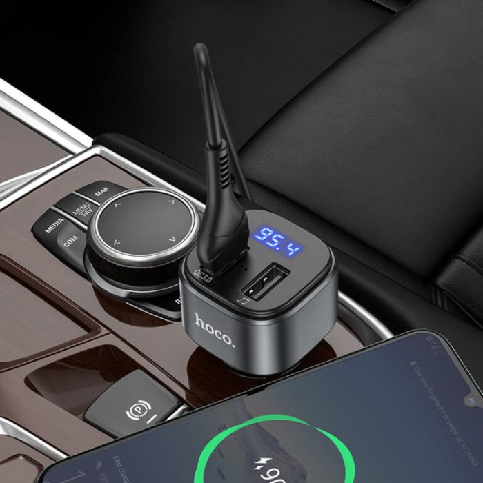 АЗП з FM-модулятором HOCO E67 Fighter QC3.0 18W car BT FM transmitter Black (6931474762122)