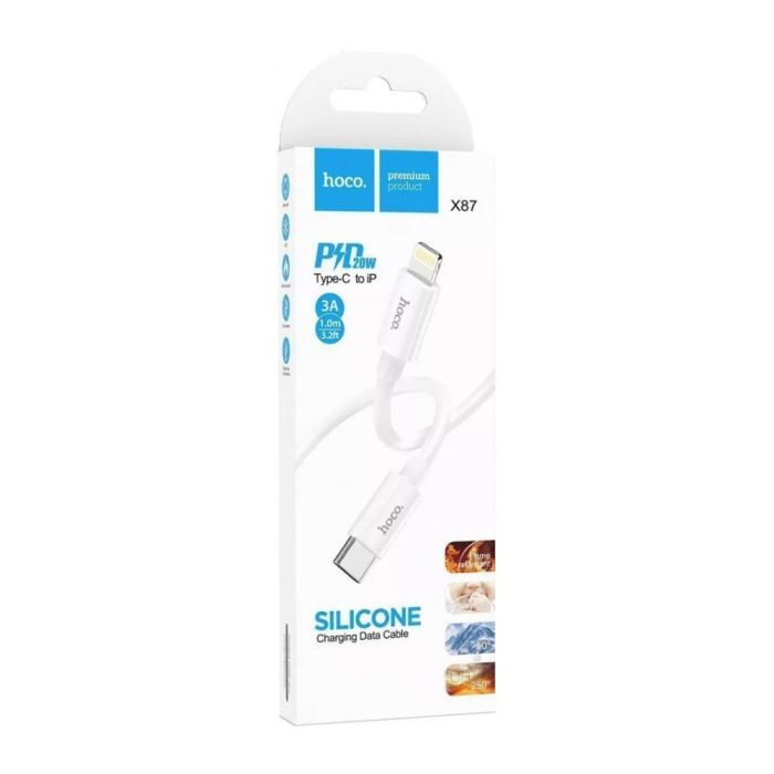 Кабель HOCO X87 Magic silicone PD charging data cable for iP White (6931474783189)