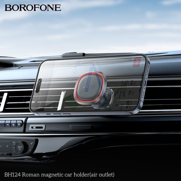 Автотримач для телефона BOROFONE BH124 Roman magnetic car holder (air outlet) Black and Red (6941991119545)
