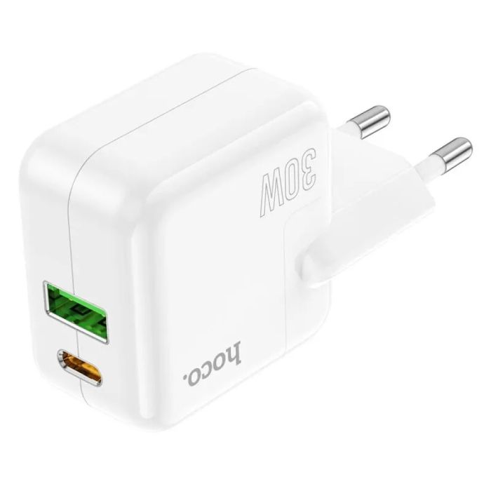 Мережевий зарядний пристрій HOCO C111A Lucky dual-port PD30W+QC3.0 charger White (6931474790866)
