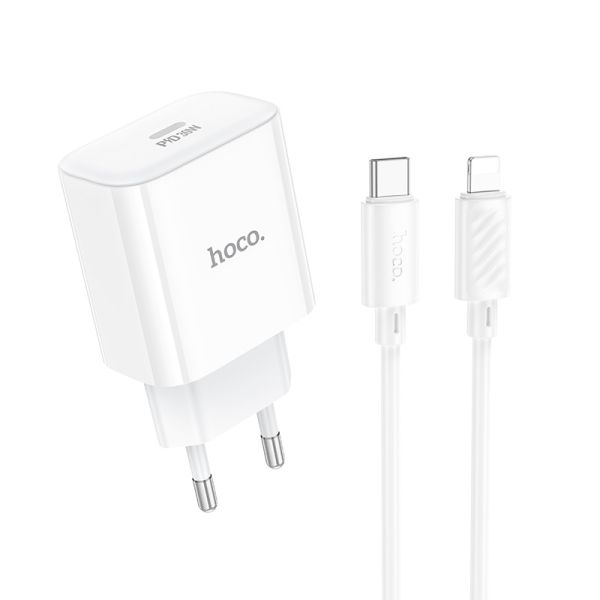 Мережевий зарядний пристрій з кабелем HOCO C76A Pro Majestic single port PD30W charger set (C to iP)(EU) White (6942007616317)