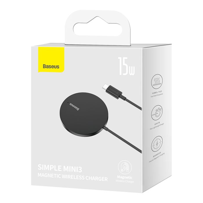 Бездротовий зарядний пристрій Baseus Simple Mini3 Magnetic Wireless Charger 15W Black (CCJJ040001)