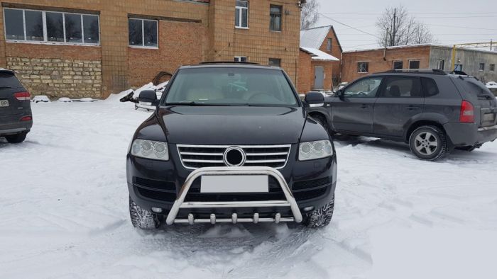 Защита переднего бампера WT003 Special (нерж) для Volkswagen Touareg 2002-2010 гг