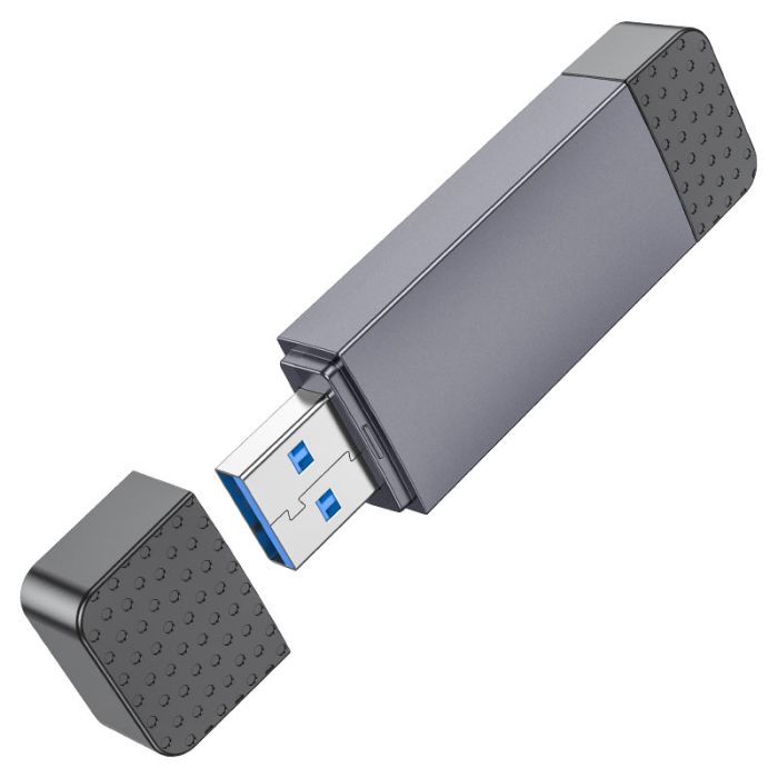 Кардрідер HOCO HB45 Spirit 2-in-1 USB/Type-C 3.0 card reader Metal gray (6942007620529)