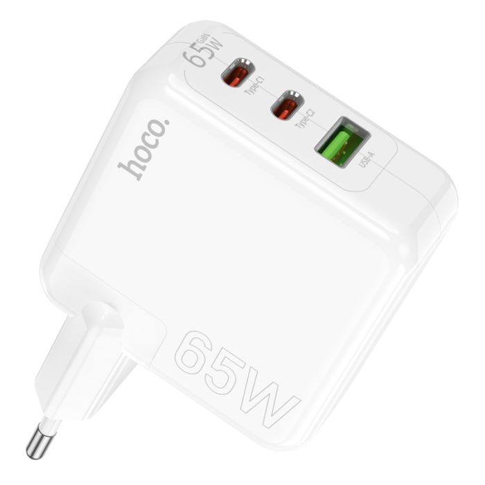 Мережевий зарядний пристрій HOCO C115A Header PD65W  GaN three-port(2C1A) charger White (6931474798312)