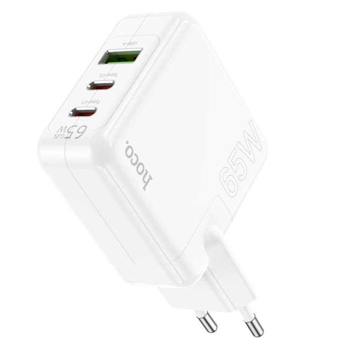 Мережевий зарядний пристрій HOCO C115A Header PD65W  GaN three-port(2C1A) charger White (6931474798312)
