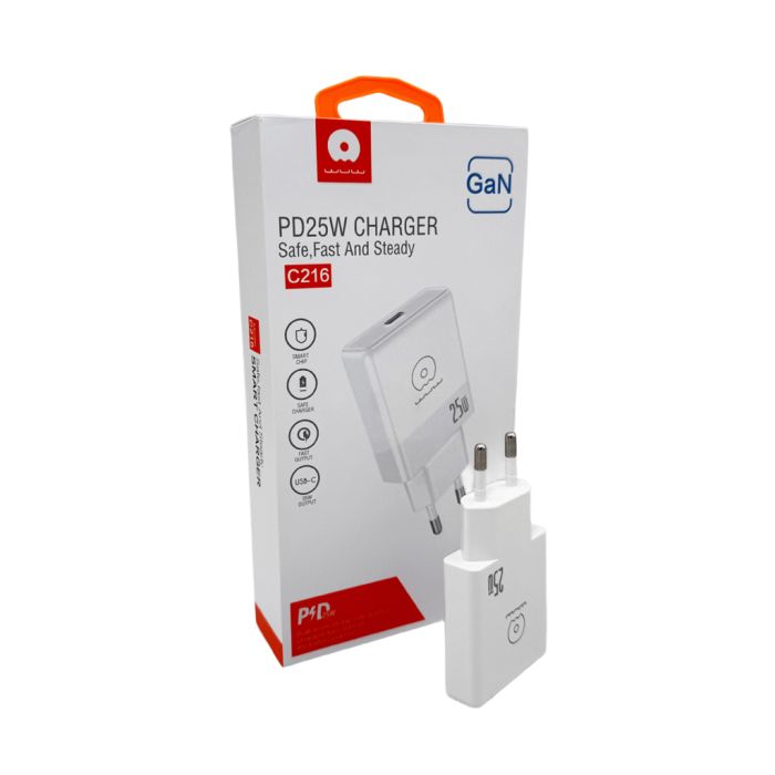 Мережевий зарядний пристрій WUW-C216 25W Gan ChargerUSB C white (C216)