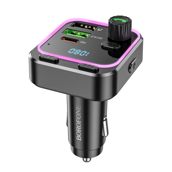 АЗП з FM-модулятором BOROFONE BC53 Highway PD20W+QC3.0 car BT FM transmitter 18W Black (6941991108457)