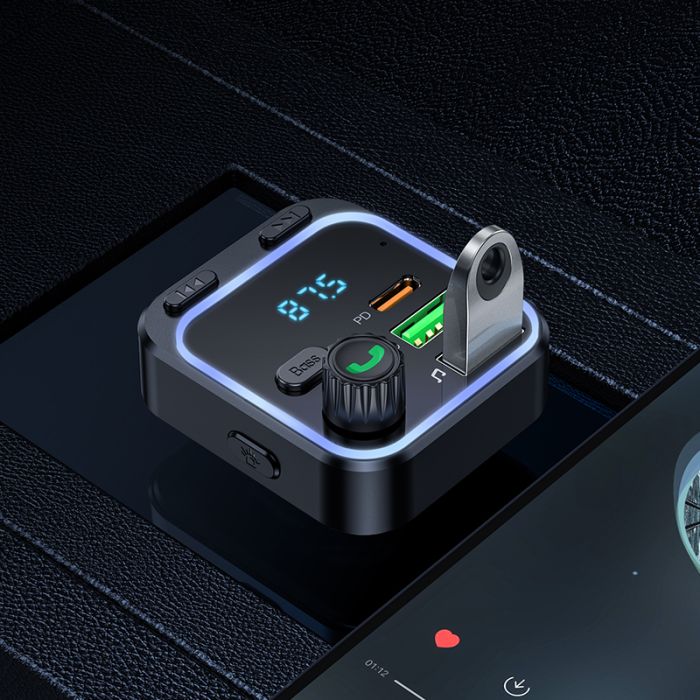 АЗП з FM-модулятором BOROFONE BC53 Highway PD20W+QC3.0 car BT FM transmitter 18W Black (6941991108457)