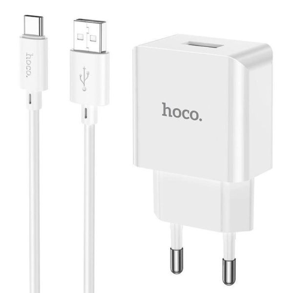 Мережевий зарядний пристрій з кабелем HOCO C106A Leisure single port charger set(Type-C) White (6931474783912)