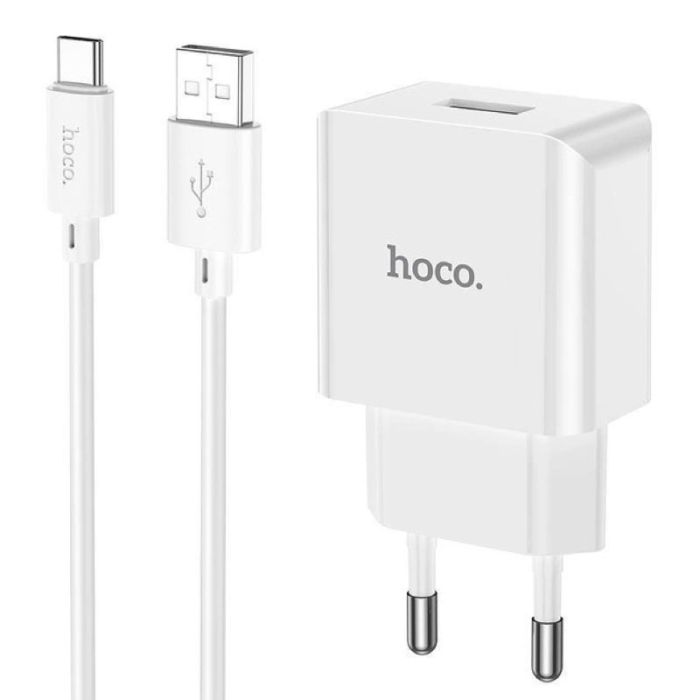 Мережевий зарядний пристрій з кабелем HOCO C106A Leisure single port charger set(Type-C) White (6931474783912)