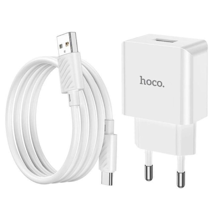 Мережевий зарядний пристрій з кабелем HOCO C106A Leisure single port charger set(Type-C) White (6931474783912)
