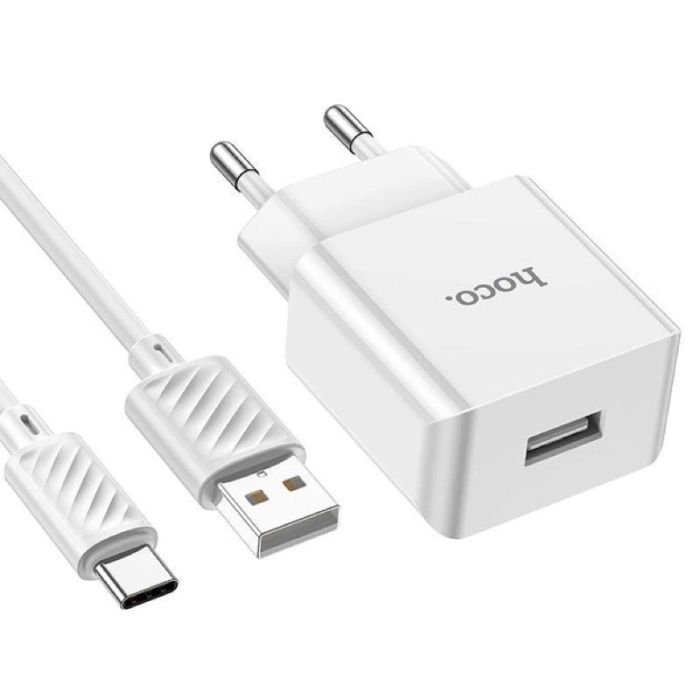 Мережевий зарядний пристрій з кабелем HOCO C106A Leisure single port charger set(Type-C) White (6931474783912)