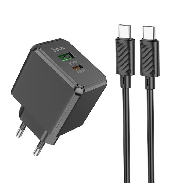 Мережевий зарядний пристрій з кабелем HOCO CS14A Ocean PD20W+QC3.0 charger set(Type-C to Type-C) Black (6942007603911)