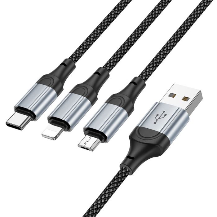 Кабель HOCO X102 Fresh 3-in-1 charging data cable (iP+Micro+Type-C) Black (6942007608794)